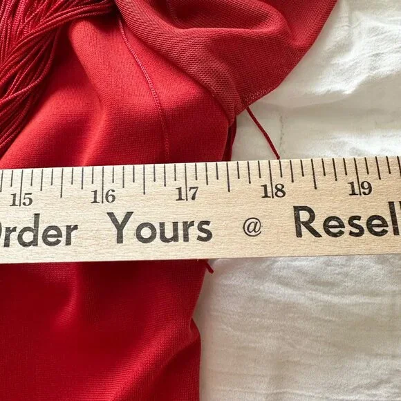 Vivid Women's Red Fringe Western Long Sleeve Top Size L Sheer Bodice and Sleeves - Picture 4 of 8